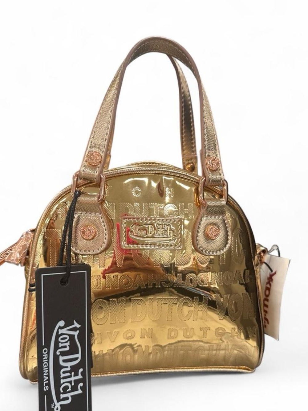 Von Dutch Shiny Gold Dome Mini Satchel